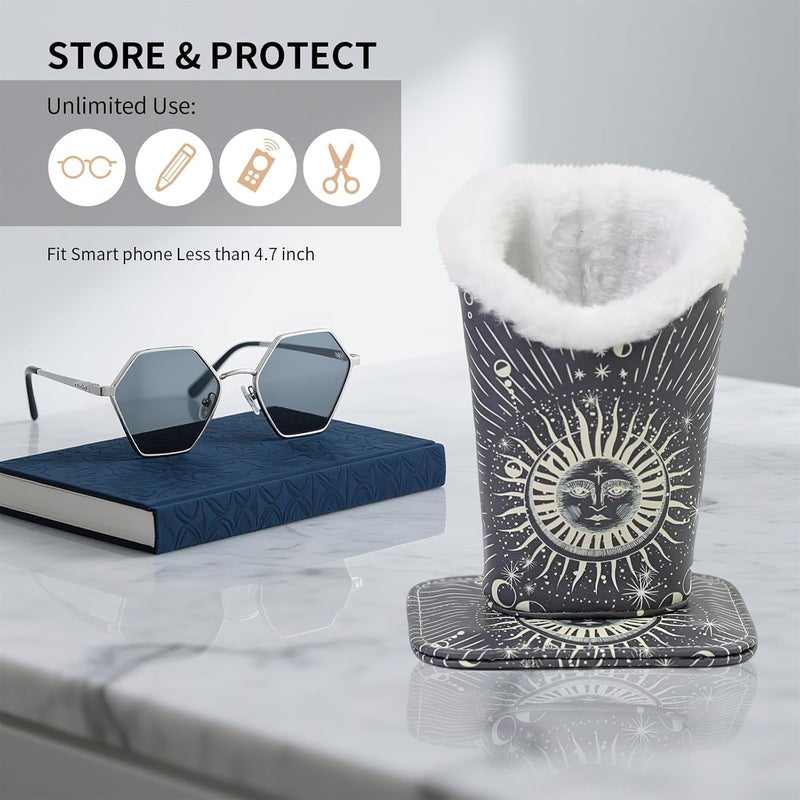 FlyingMage Store Plush Lined Eyeglasses Holder, Cute Magnetic PU Leather Glasses Stand Case for Women Men Kids - Image 5